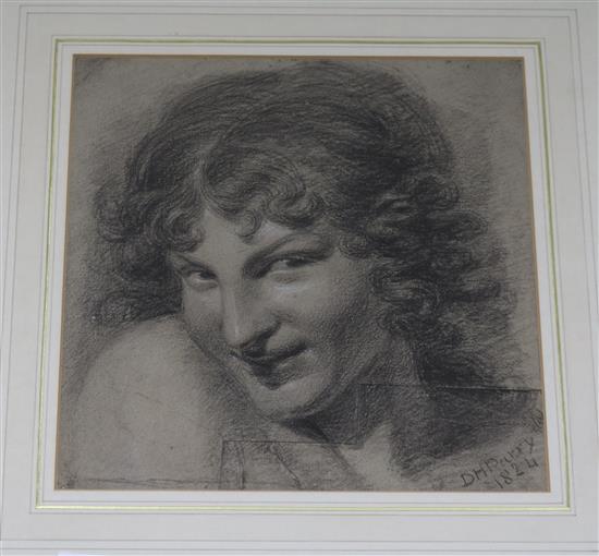 David Henry Parry, sketch of a head, signed and dated 1824, 23 x 23cm